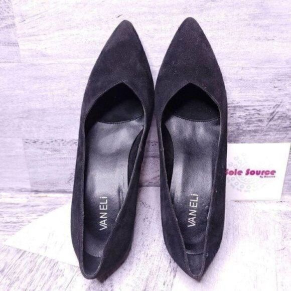 Vaneli Suede Pointed Toe Stiletto Dress Pump Black Women's sz 10 - Picture 5 of 8